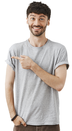 handsome bearded guy pointing finger left 1