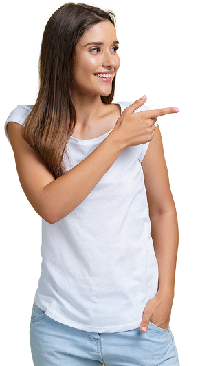profile woman pointing copy space advertisement isolated yellow background 1